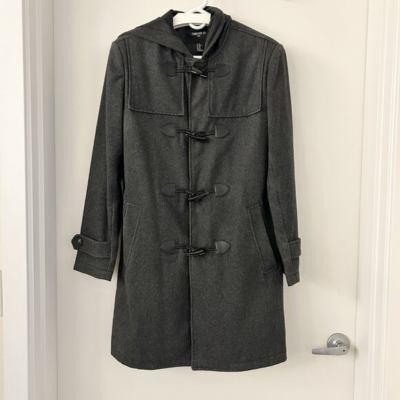 Forever 21 Men's Wool Blend Charcoal Gray Button Up Trench Duffle Peacoat XS - Picture 2 of 10